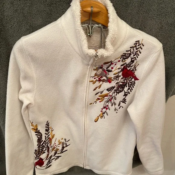 Fleece sweater, cardinal and flower detailed stitching zipper - Picture 2 of 4